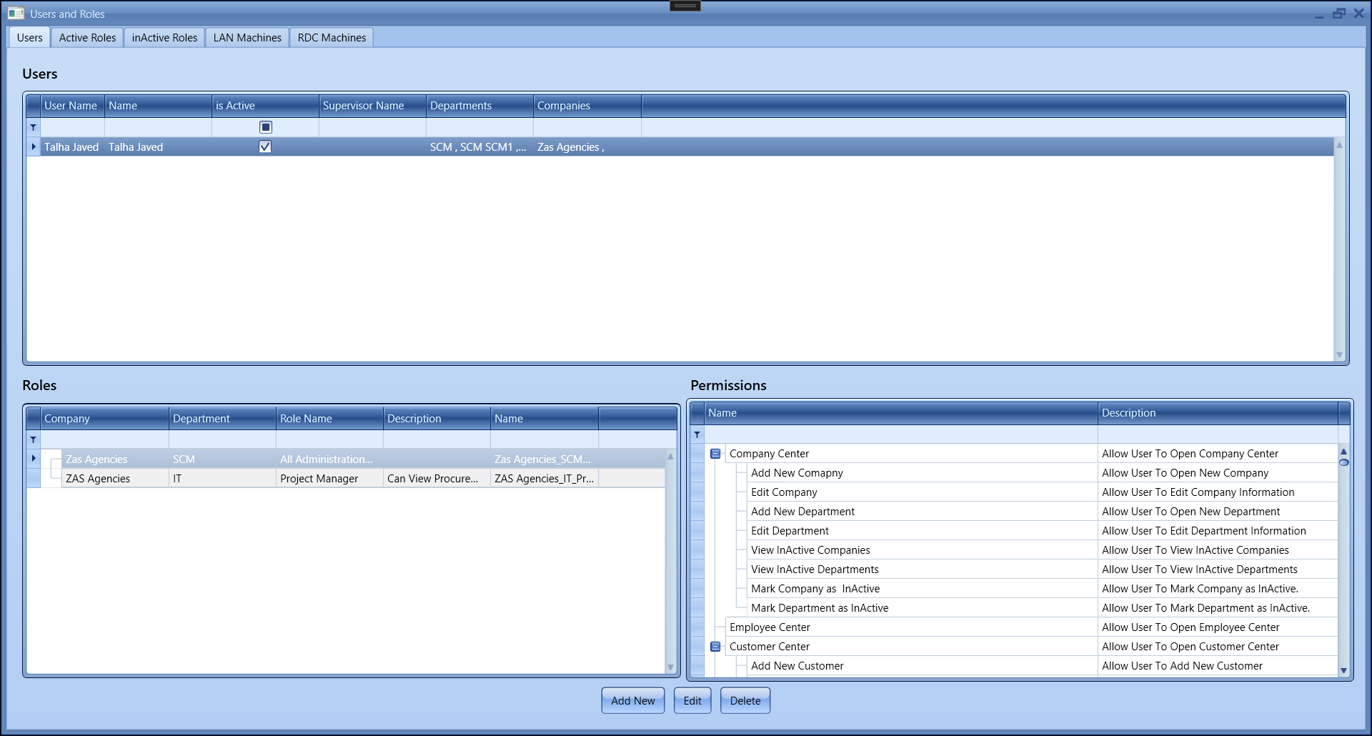 SmartERP role and permission administration